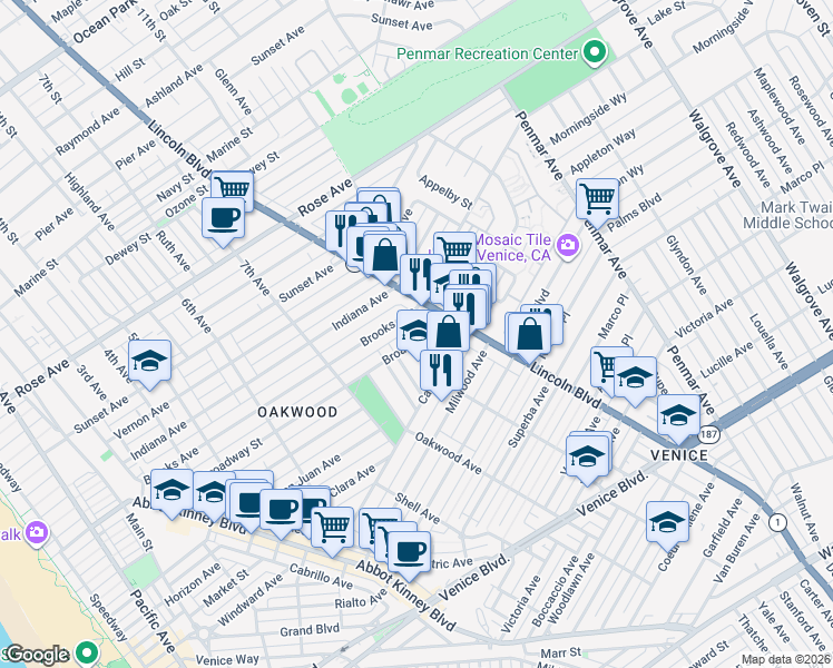 map of restaurants, bars, coffee shops, grocery stores, and more near 915 Broadway Street in Los Angeles