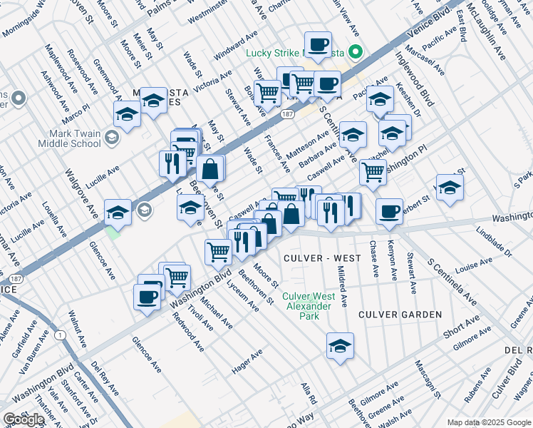 map of restaurants, bars, coffee shops, grocery stores, and more near 12751 Mitchell Avenue in Los Angeles