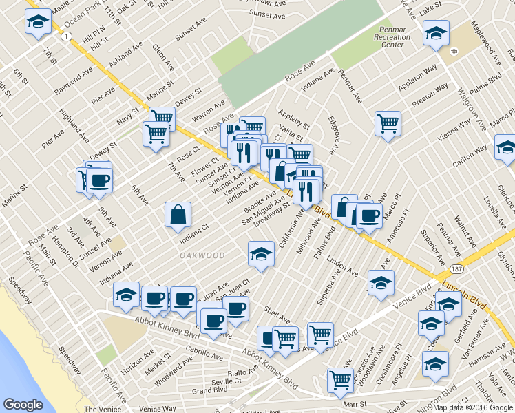 map of restaurants, bars, coffee shops, grocery stores, and more near 809 San Miguel Avenue in Los Angeles