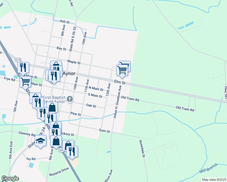 map of restaurants, bars, coffee shops, grocery stores, and more near 600 12th Avenue in Aynor
