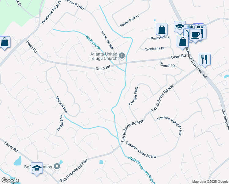 map of restaurants, bars, coffee shops, grocery stores, and more near 2055 Deans Landing Drive in Lawrenceville