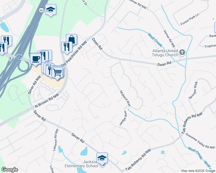 map of restaurants, bars, coffee shops, grocery stores, and more near 1161 Malvern Hunt Court in Lawrenceville