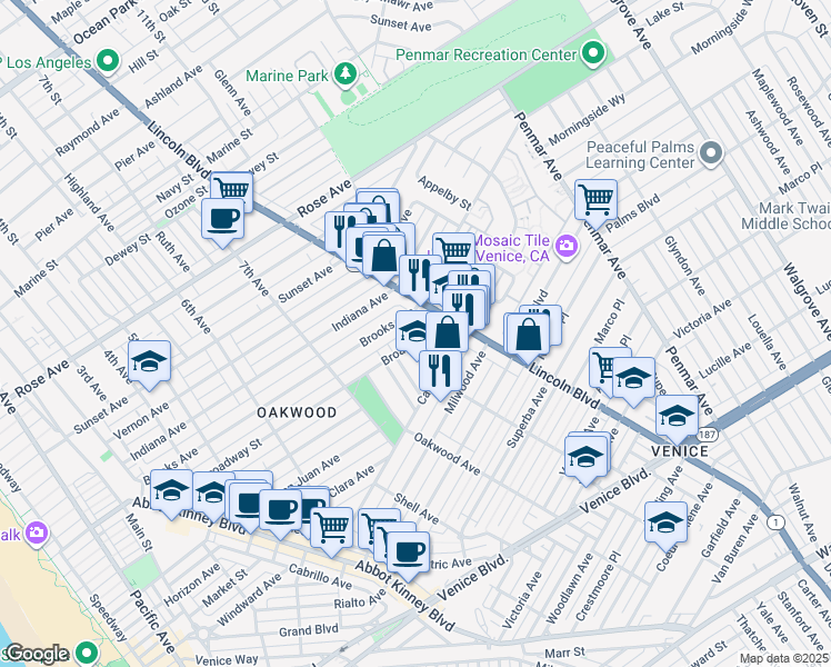 map of restaurants, bars, coffee shops, grocery stores, and more near 915 Broadway Street in Los Angeles