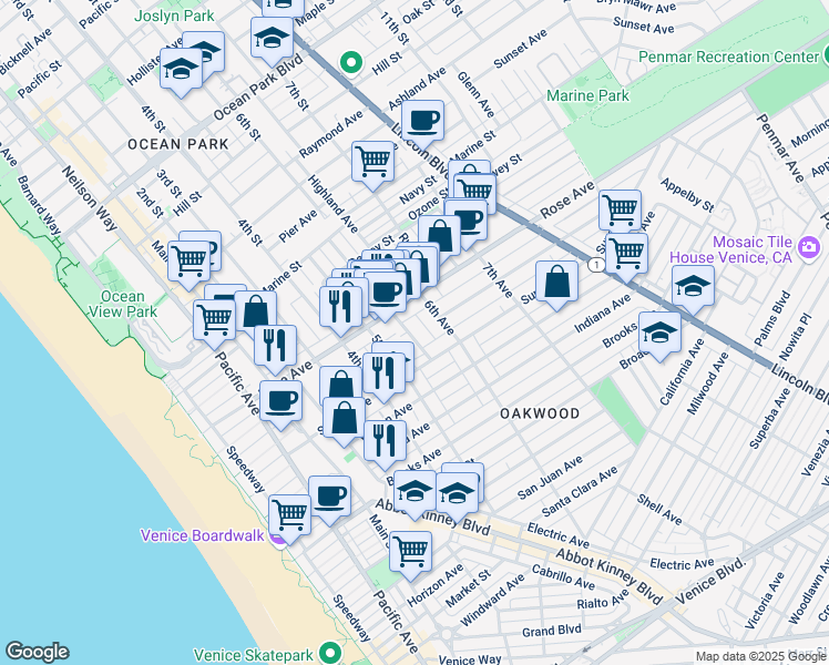 map of restaurants, bars, coffee shops, grocery stores, and more near 336 Rennie Avenue in Los Angeles