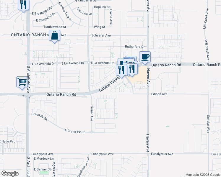 map of restaurants, bars, coffee shops, grocery stores, and more near 3215 Midsummer Privado in Ontario