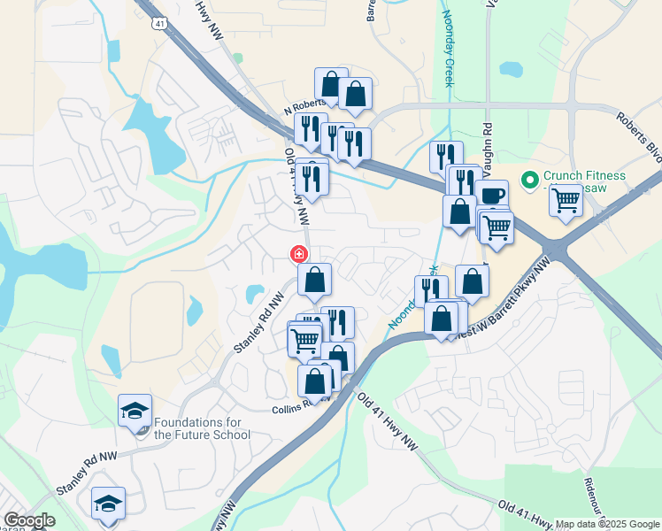 map of restaurants, bars, coffee shops, grocery stores, and more near 1790 Old 41 Highway Northwest in Kennesaw