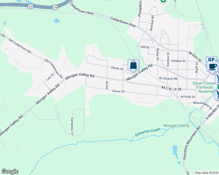 map of restaurants, bars, coffee shops, grocery stores, and more near 106 Dever Street in Rockmart