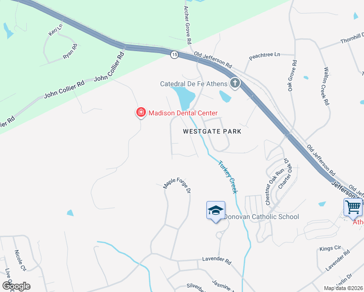 map of restaurants, bars, coffee shops, grocery stores, and more near 395 Lakeland Drive in Athens