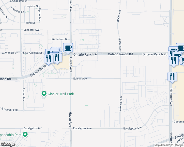 map of restaurants, bars, coffee shops, grocery stores, and more near 4166 South Cleome Paseo in Ontario