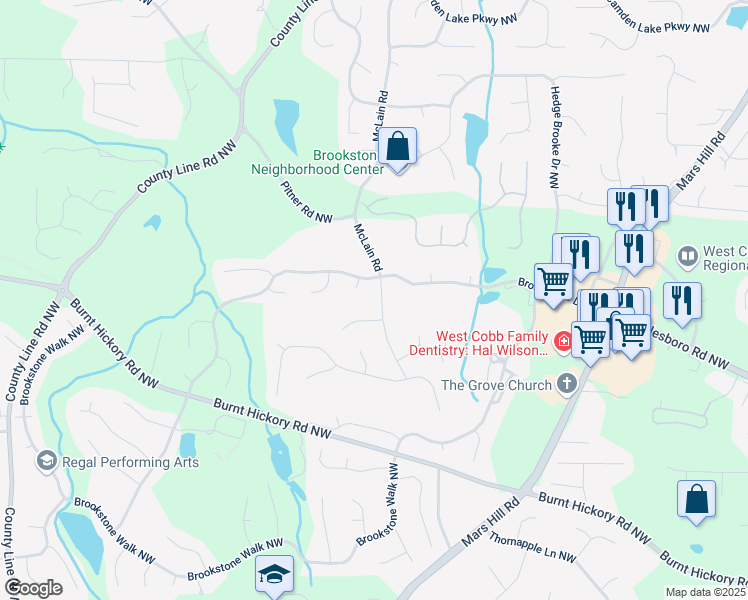 map of restaurants, bars, coffee shops, grocery stores, and more near 1759 McLain Road in Acworth