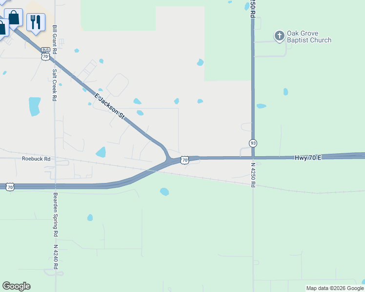 map of restaurants, bars, coffee shops, grocery stores, and more near 997 North 4247 Road in Hugo
