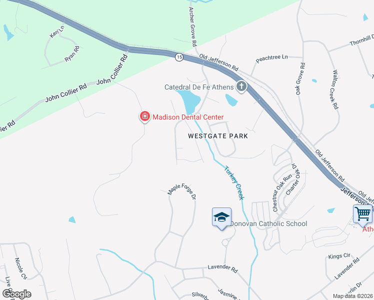 map of restaurants, bars, coffee shops, grocery stores, and more near 395 Lakeland Drive in Athens