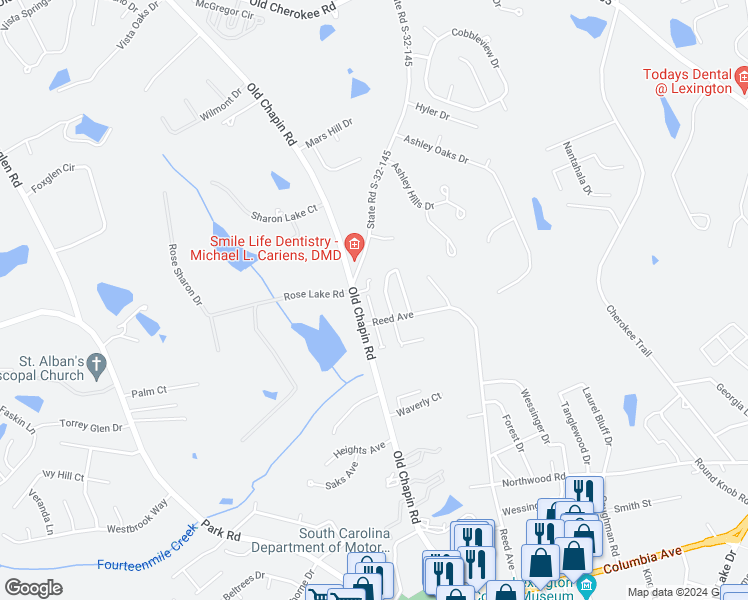 map of restaurants, bars, coffee shops, grocery stores, and more near 114 Bennock Mill Court in Lexington