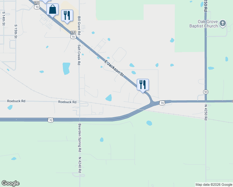 map of restaurants, bars, coffee shops, grocery stores, and more near 2801-2901 Jaymac Dr in Hugo