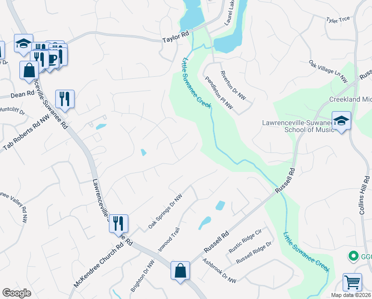 map of restaurants, bars, coffee shops, grocery stores, and more near 398 Hearth Place Northwest in Lawrenceville