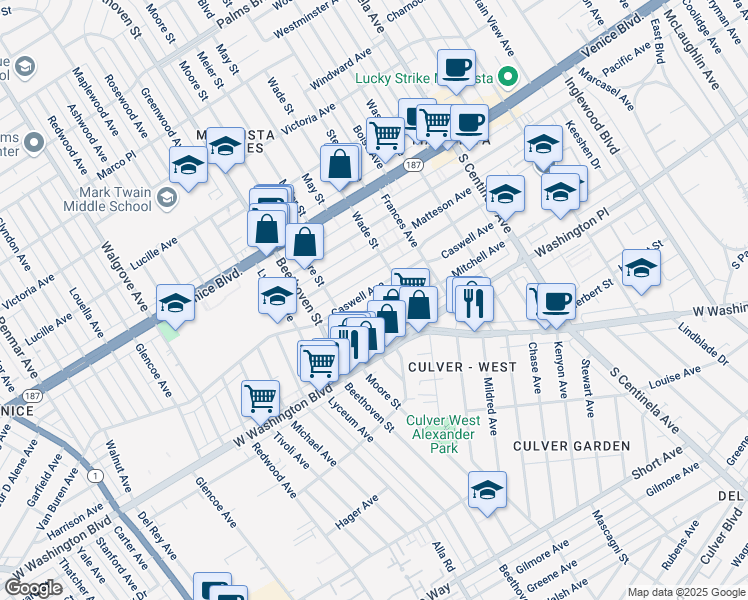 map of restaurants, bars, coffee shops, grocery stores, and more near 12751 Mitchell Avenue in Los Angeles