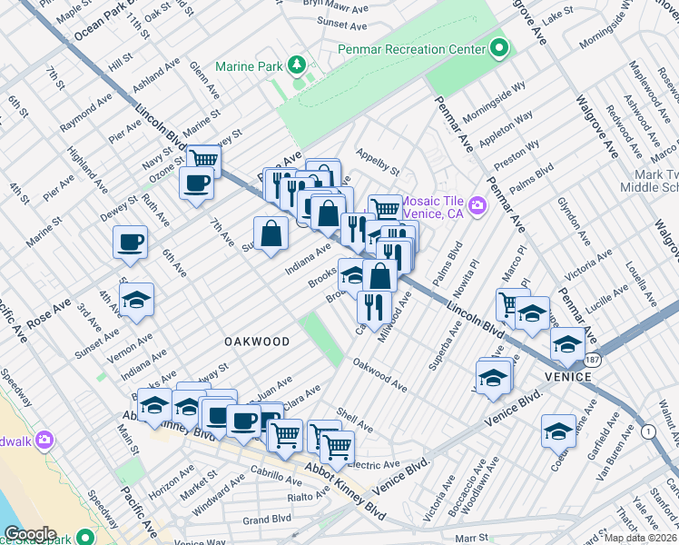 map of restaurants, bars, coffee shops, grocery stores, and more near 809 San Miguel Avenue in Los Angeles