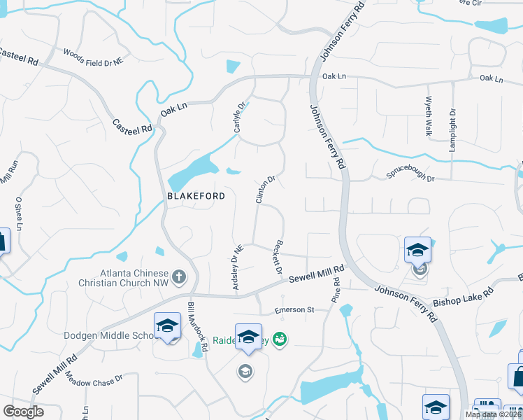 map of restaurants, bars, coffee shops, grocery stores, and more near 1908 Clinton Drive in Marietta