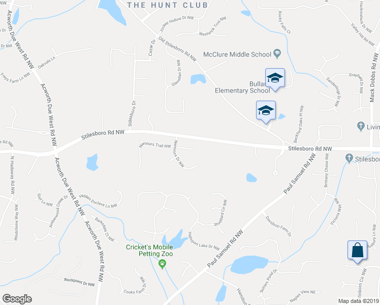 map of restaurants, bars, coffee shops, grocery stores, and more near 3911 Nemours Trail Northwest in Kennesaw