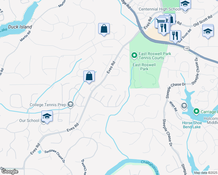 map of restaurants, bars, coffee shops, grocery stores, and more near 3315 Canyon Point Circle in Roswell