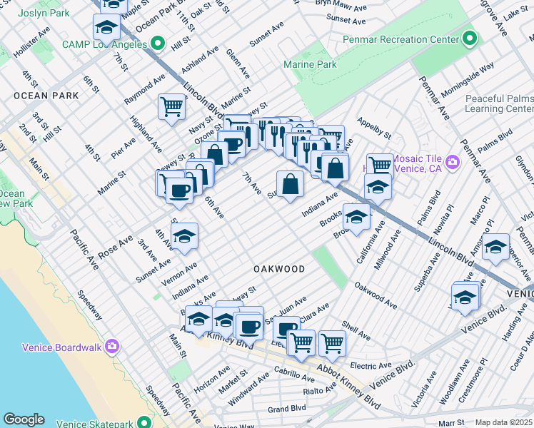 map of restaurants, bars, coffee shops, grocery stores, and more near 646 Vernon Avenue in Los Angeles