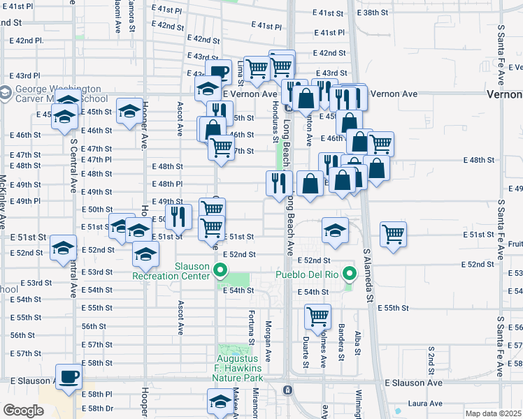 map of restaurants, bars, coffee shops, grocery stores, and more near 4905 Morgan Avenue in Los Angeles