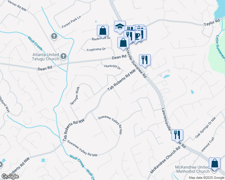 map of restaurants, bars, coffee shops, grocery stores, and more near 1979 Wisteria Park Lane in Lawrenceville