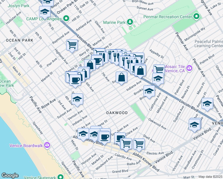 map of restaurants, bars, coffee shops, grocery stores, and more near 659 Vernon Avenue in Los Angeles