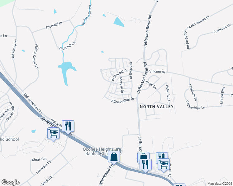 map of restaurants, bars, coffee shops, grocery stores, and more near 176 Alice Walker Drive in Athens