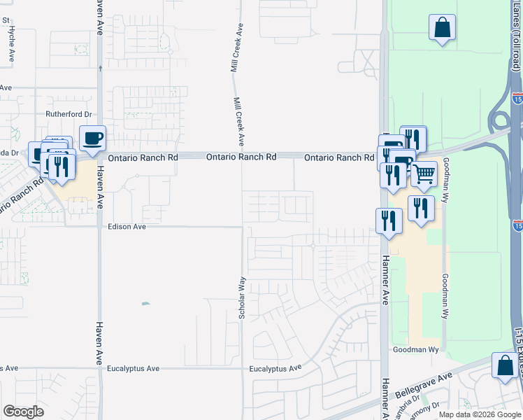 map of restaurants, bars, coffee shops, grocery stores, and more near 4265 South Heather Privado in Ontario