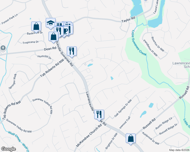 map of restaurants, bars, coffee shops, grocery stores, and more near 1885 Lawrenceville-Suwanee Road in Lawrenceville