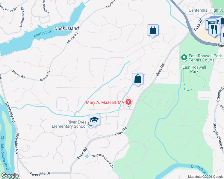 map of restaurants, bars, coffee shops, grocery stores, and more near 750 Club Chase Court in Roswell