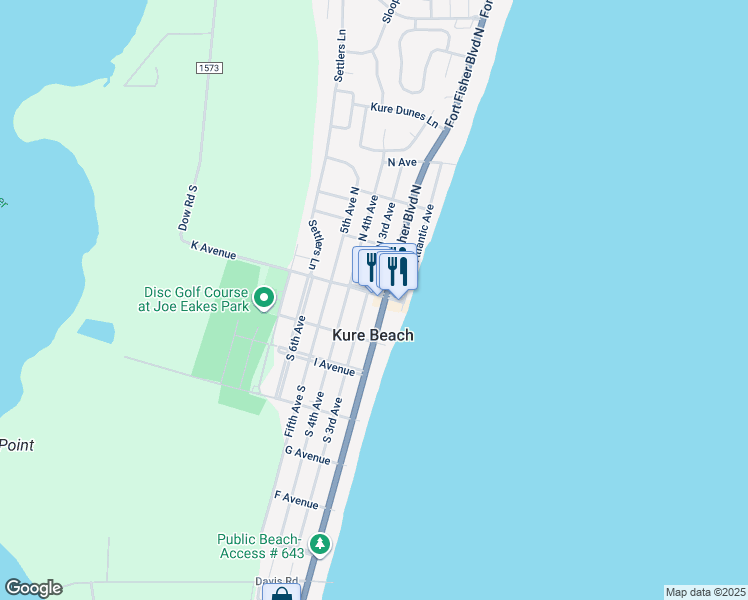 map of restaurants, bars, coffee shops, grocery stores, and more near in Kure Beach