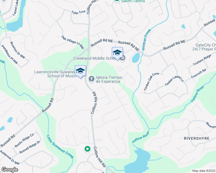 map of restaurants, bars, coffee shops, grocery stores, and more near 1624 Glenfield Drive in Lawrenceville