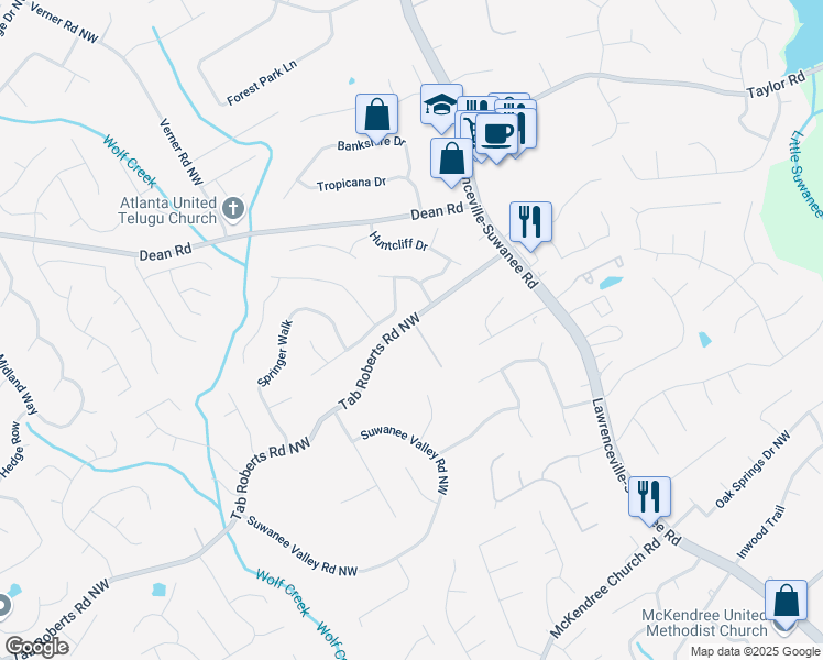 map of restaurants, bars, coffee shops, grocery stores, and more near 2008 Wisteria Park Lane in Lawrenceville