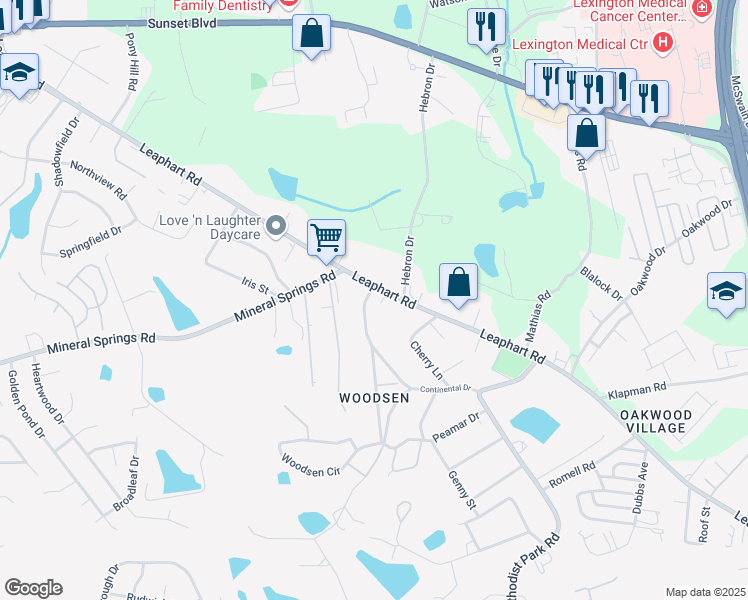 map of restaurants, bars, coffee shops, grocery stores, and more near 3041 Leaphart Road in West Columbia