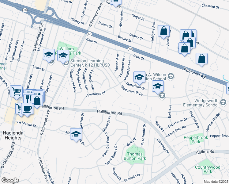 map of restaurants, bars, coffee shops, grocery stores, and more near 16266 Sigman Street in Hacienda Heights