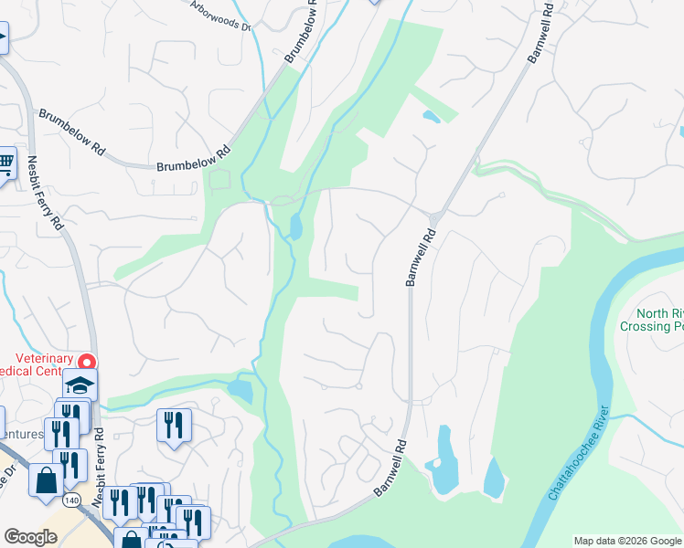 map of restaurants, bars, coffee shops, grocery stores, and more near 555 Matterhorn Way in Alpharetta
