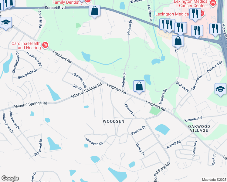 map of restaurants, bars, coffee shops, grocery stores, and more near 3041 Leaphart Road in West Columbia