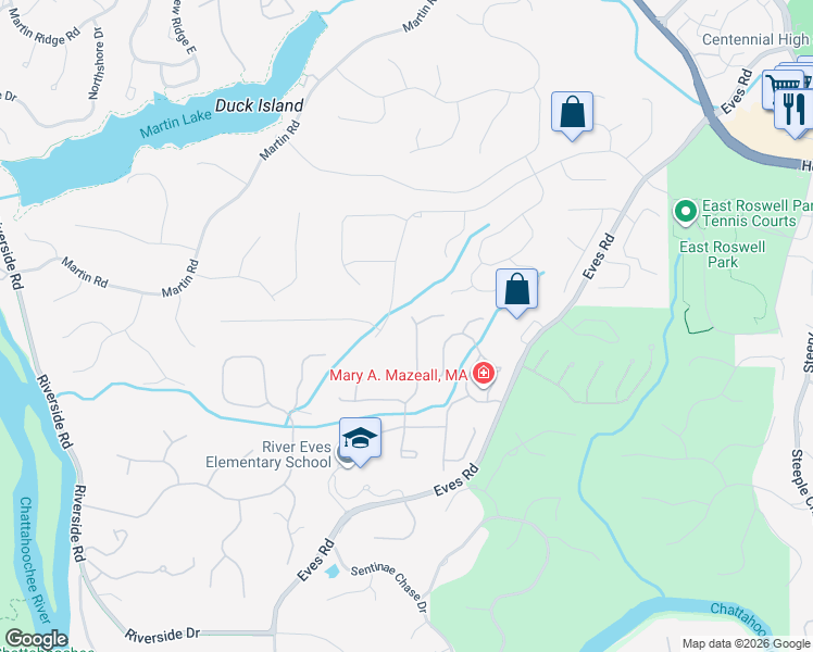 map of restaurants, bars, coffee shops, grocery stores, and more near 755 Club Chase Court in Roswell