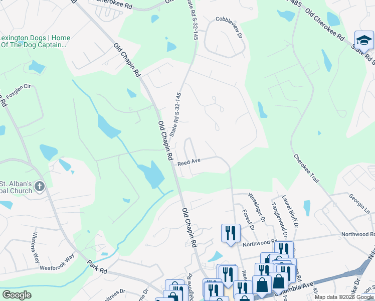 map of restaurants, bars, coffee shops, grocery stores, and more near 118 Barrington Drive in Lexington