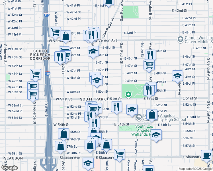 map of restaurants, bars, coffee shops, grocery stores, and more near 4925 Wall Street in Los Angeles