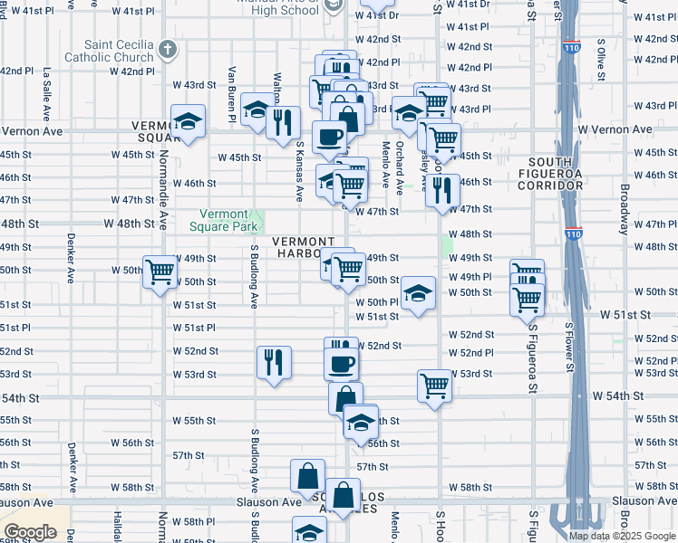 map of restaurants, bars, coffee shops, grocery stores, and more near in Los Angeles