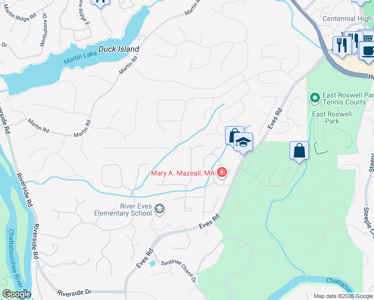 map of restaurants, bars, coffee shops, grocery stores, and more near 755 Club Chase Court in Roswell