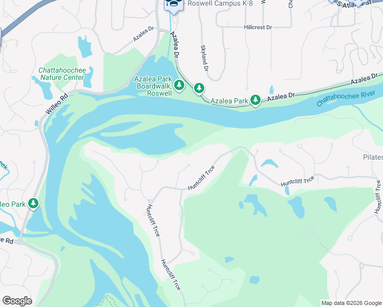 map of restaurants, bars, coffee shops, grocery stores, and more near 120 Huntcliff Point Northeast in Atlanta