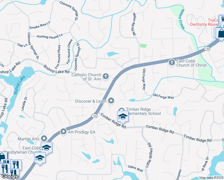 map of restaurants, bars, coffee shops, grocery stores, and more near 4940 Fields Pond Drive in Marietta