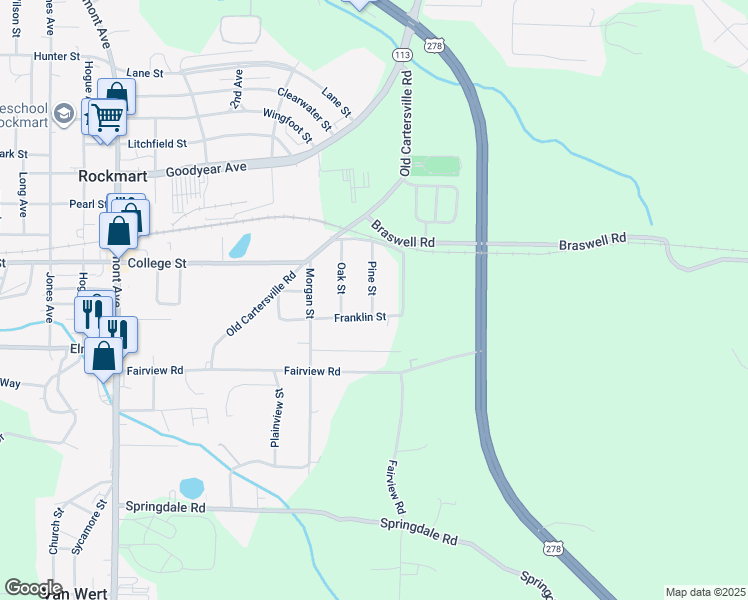 map of restaurants, bars, coffee shops, grocery stores, and more near 524 Franklin Street in Rockmart