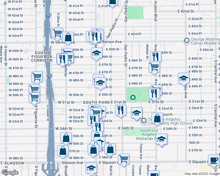 map of restaurants, bars, coffee shops, grocery stores, and more near 4925 Wall Street in Los Angeles