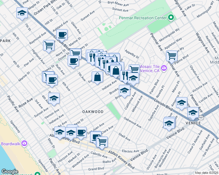 map of restaurants, bars, coffee shops, grocery stores, and more near 760 Indiana Avenue in Los Angeles