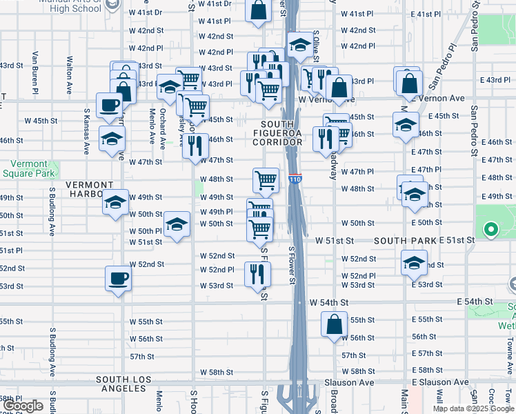 map of restaurants, bars, coffee shops, grocery stores, and more near in Los Angeles